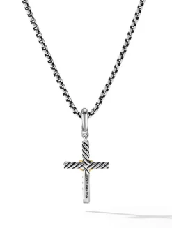 Petite X Cross Pendant In Sterling Silver With 18k Yellow Gold