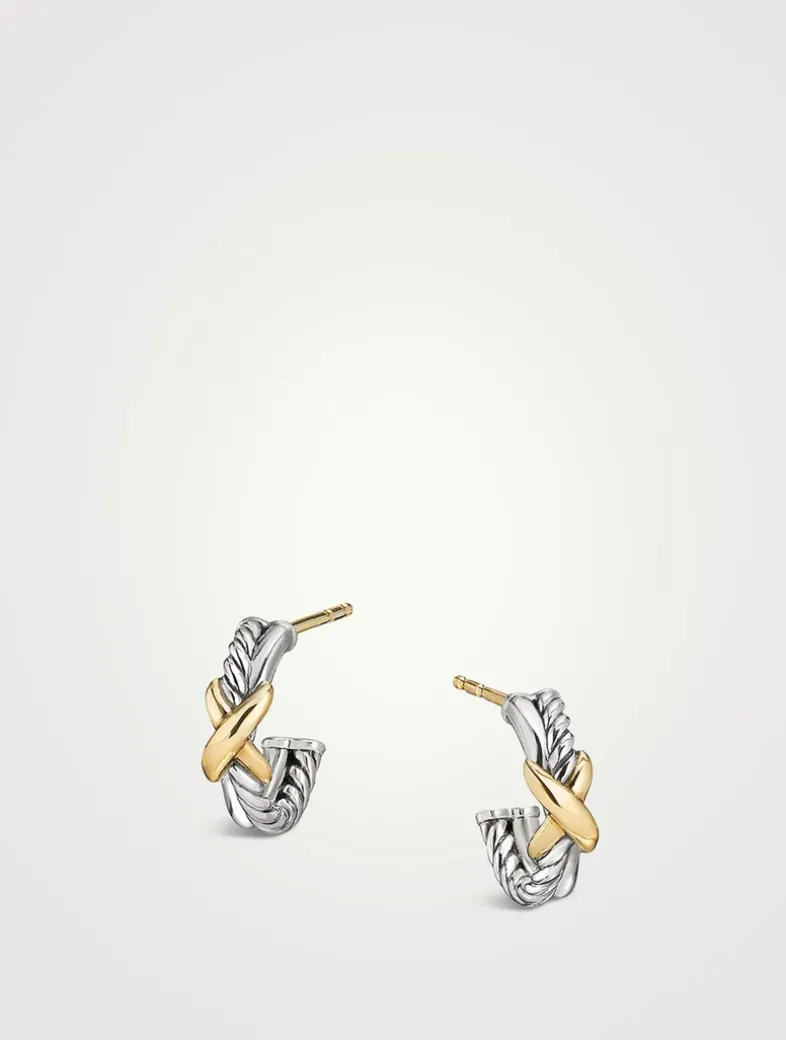 Petite X Hoop Earrings In Sterling Silver With 18k Yellow Gold