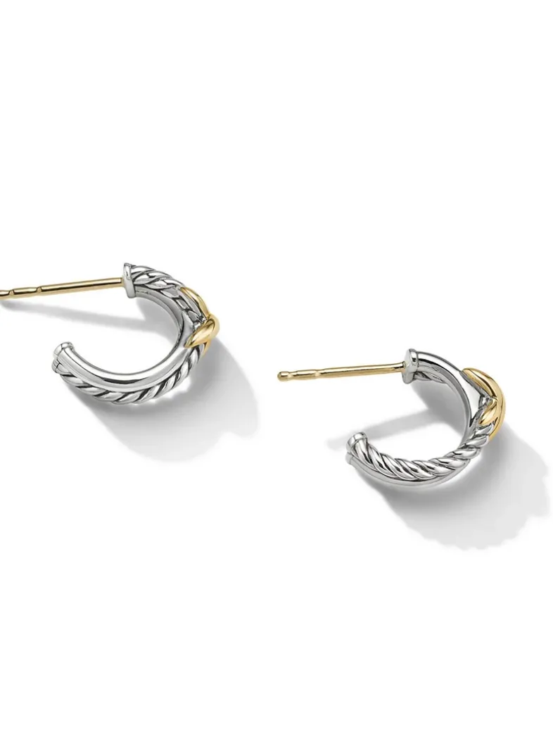 Petite X Hoop Earrings In Sterling Silver With 18k Yellow Gold
