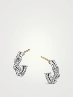 Petite X Hoop Earrings In Sterling Silver With Pavé Diamonds