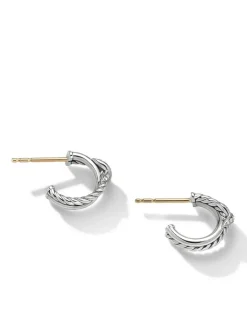 Petite X Hoop Earrings In Sterling Silver With Pavé Diamonds