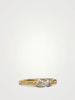 Petite X Ring In 18k Yellow Gold With Diamonds, 2.2mm