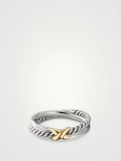 Petite X Ring In Sterling Silver With 18k Yellow Gold