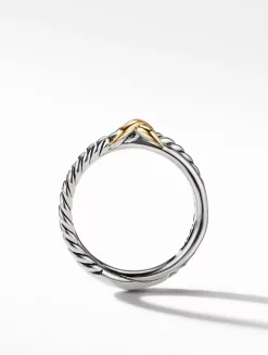 Petite X Ring In Sterling Silver With 18k Yellow Gold