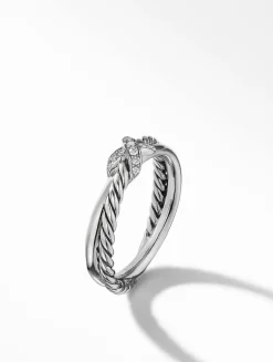 Petite X Ring In Sterling Silver With Diamonds, 4mm
