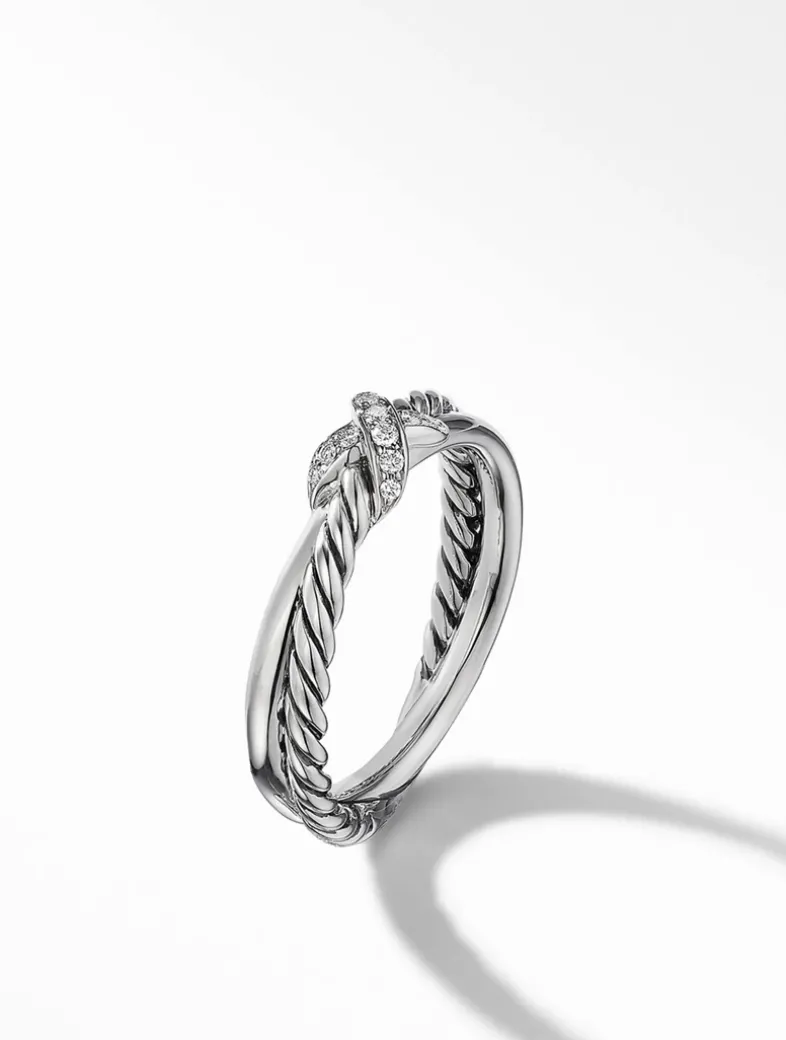 Petite X Ring In Sterling Silver With Diamonds, 4mm