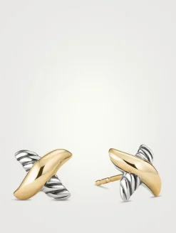 Petite X Stud Earrings In Sterling Silver With 18k Yellow Gold