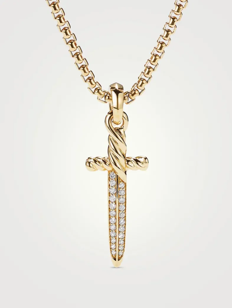 Petrvs® Dagger Amulet In 18k Yellow Gold With Pavé Diamonds