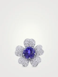 Platinum Tanzanite Flower Ring With Diamonds