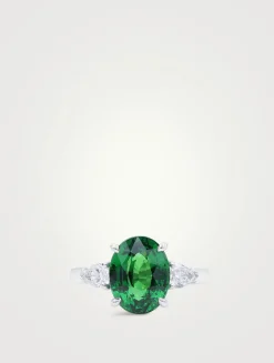 Platinum Tsavorite Ring With Diamonds