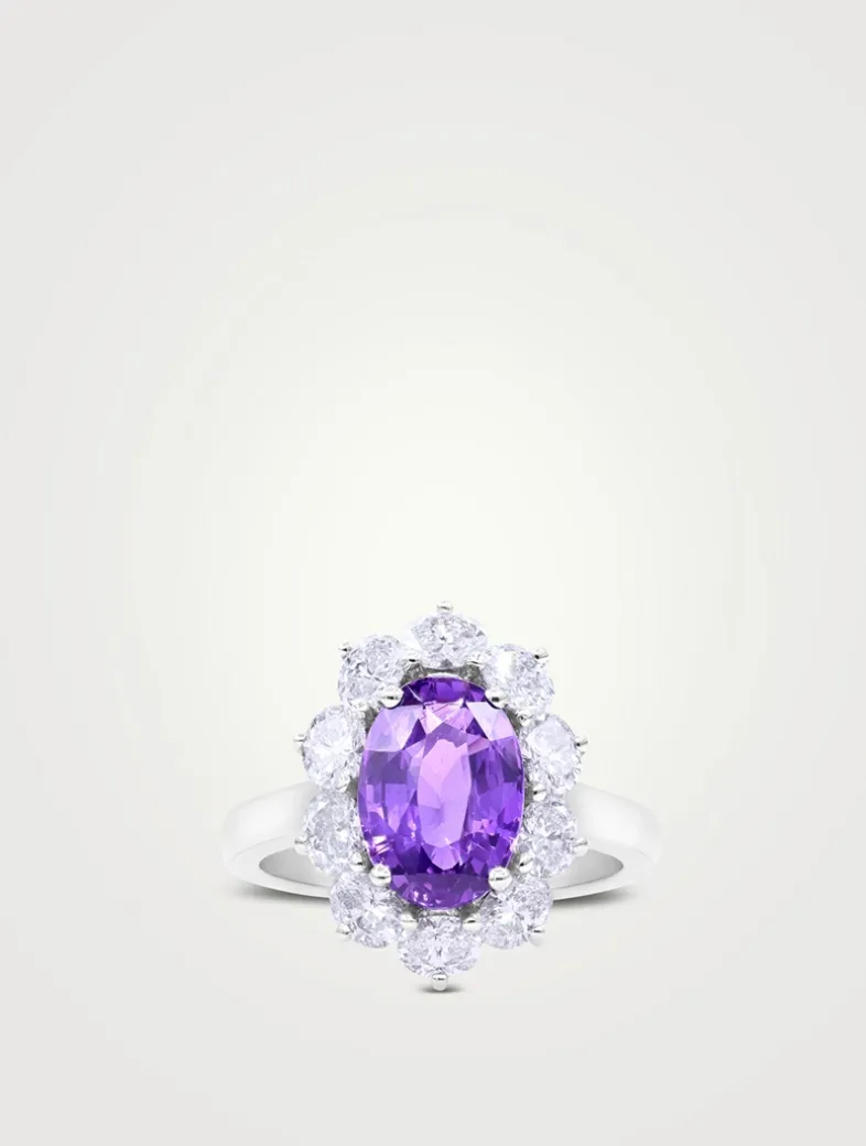 Platinum Unheated Purple Sapphire Ring With Diamonds