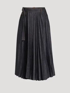 Pleated Denim Midi Skirt