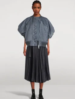 Pleated Denim Midi Skirt