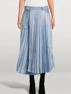 Pleated Denim Midi Skirt