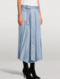 Pleated Denim Midi Skirt
