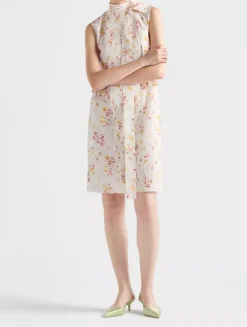 Pleated Floral-print Poplin Dress