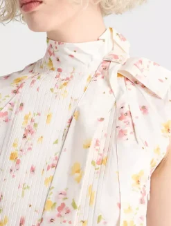 Pleated Floral-print Poplin Dress