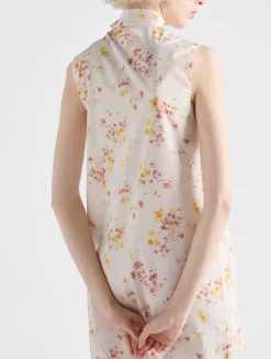 Pleated Floral-print Poplin Dress