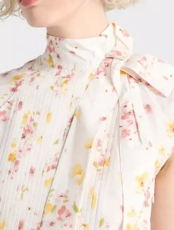 Pleated Floral-print Poplin Dress