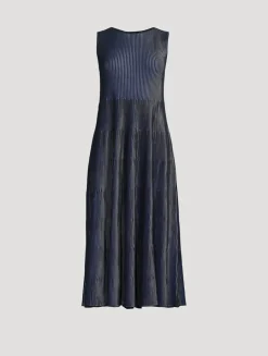 Pleated Knit Midi Dress