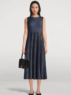 Pleated Knit Midi Dress