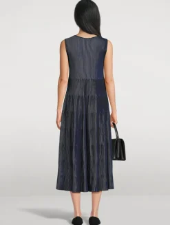 Pleated Knit Midi Dress