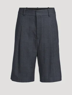 Pleated Linen Shorts In Glen Check Print