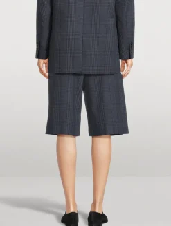 Pleated Linen Shorts In Glen Check Print