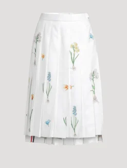 Pleated Midi Skirt In Botanical Flower Print