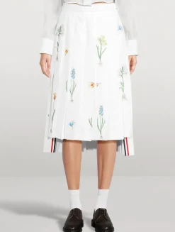 Pleated Midi Skirt In Botanical Flower Print