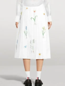 Pleated Midi Skirt In Botanical Flower Print