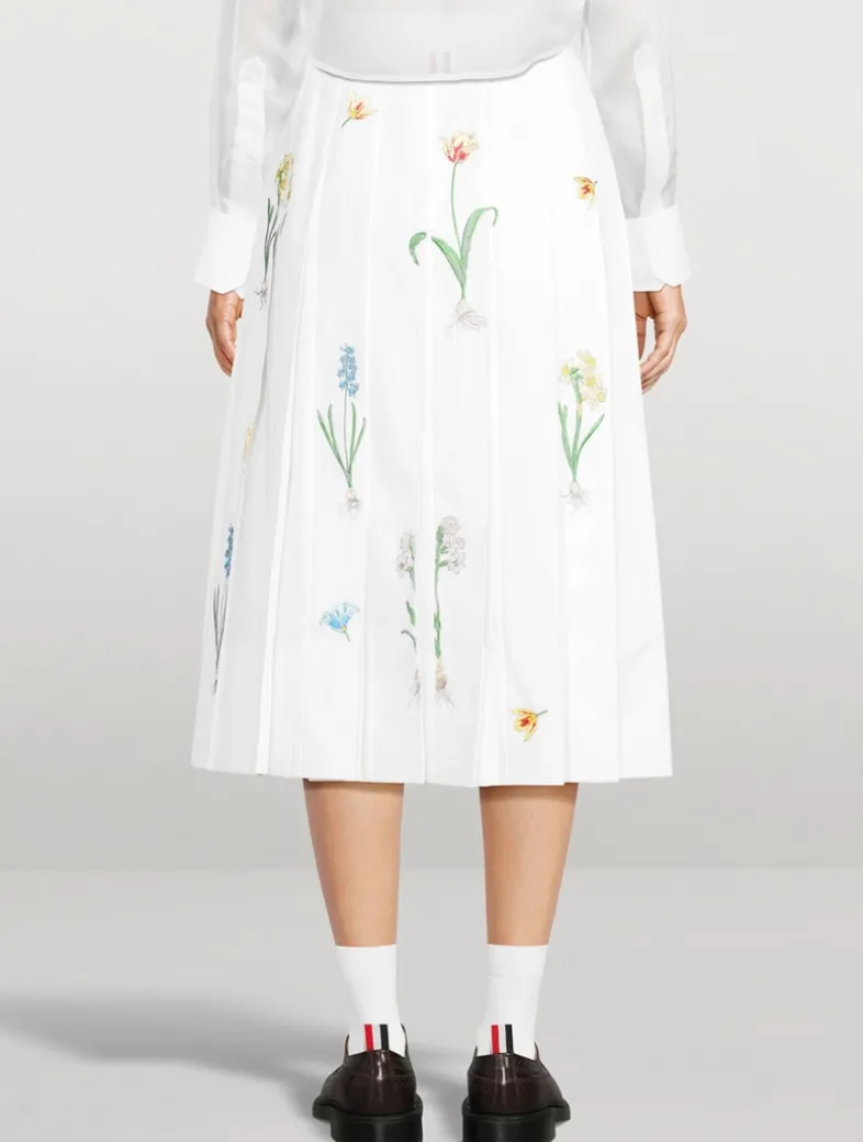 Pleated Midi Skirt In Botanical Flower Print