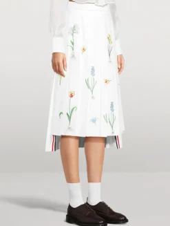 Pleated Midi Skirt In Botanical Flower Print