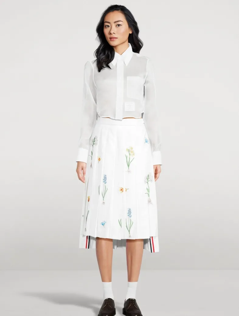 Pleated Midi Skirt In Botanical Flower Print