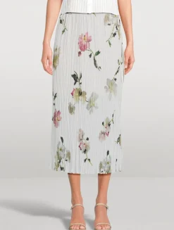 Pleated Midi Skirt In Wilted Peony Print