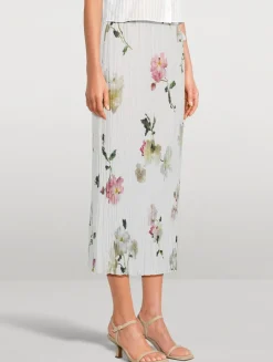 Pleated Midi Skirt In Wilted Peony Print