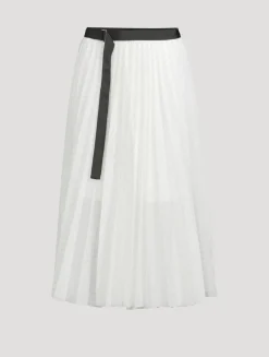 Pleated Organza Midi Skirt In Stripe Print