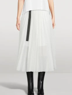 Pleated Organza Midi Skirt In Stripe Print