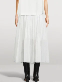Pleated Organza Midi Skirt In Stripe Print