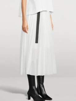 Pleated Organza Midi Skirt In Stripe Print