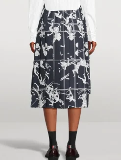 Pleated Silk Midi Skirt In Olympic Constellation Print
