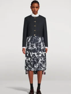 Pleated Silk Midi Skirt In Olympic Constellation Print