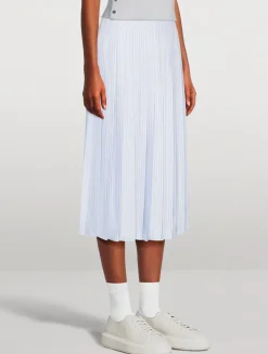 Pleated Silk Twill Midi Skirt In Stripe Print