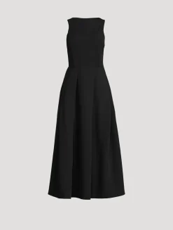 Pleated Technical Cady Midi Dress