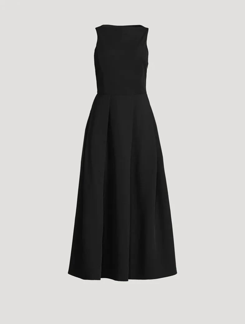 Pleated Technical Cady Midi Dress