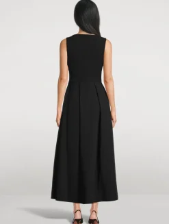 Pleated Technical Cady Midi Dress