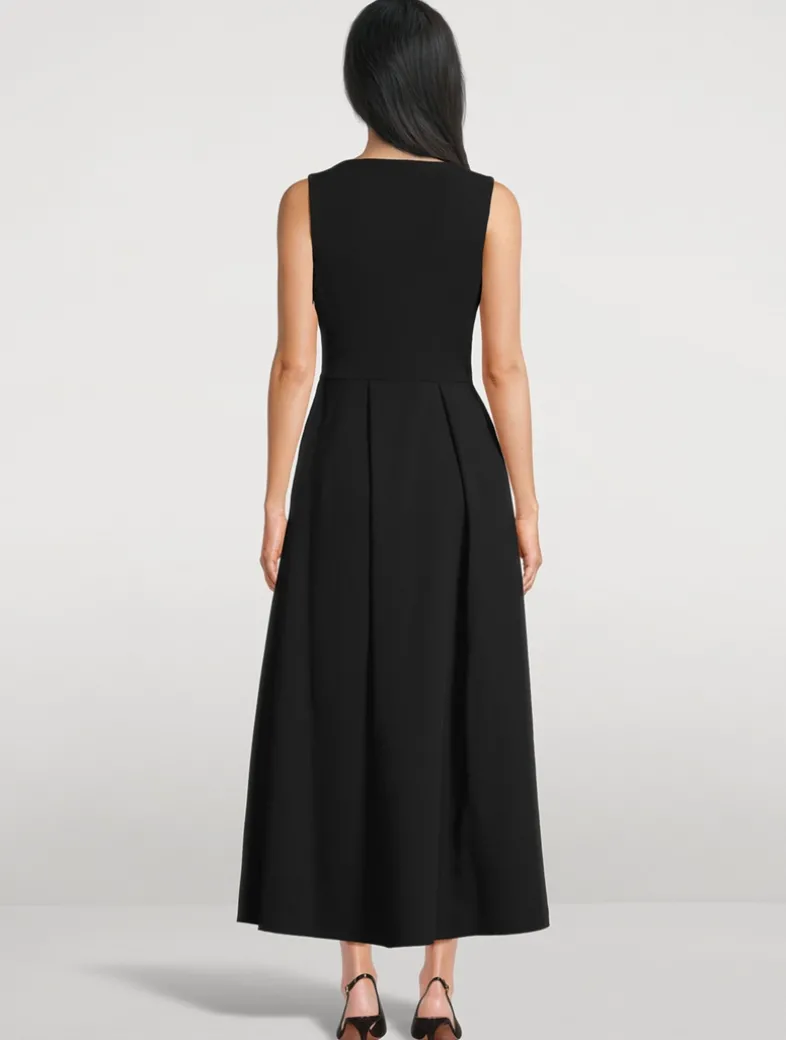 Pleated Technical Cady Midi Dress