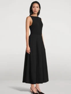 Pleated Technical Cady Midi Dress