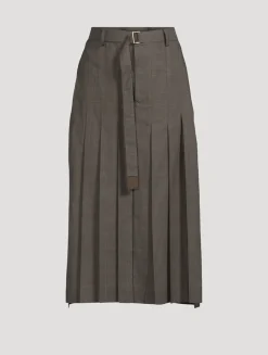 Pleated Voile Midi Skirt