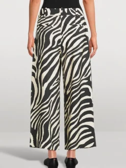 Pleated Wide-Leg Trousers In Zebra Print